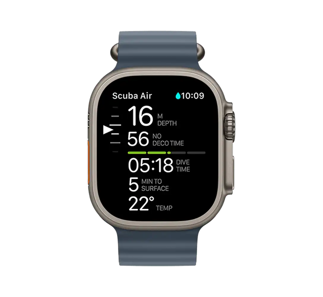 Apple Watch kijelző, melyen látható a búvárkodás funkció.