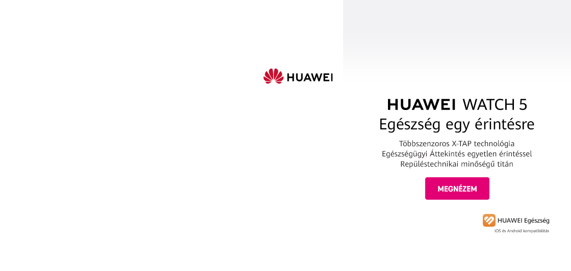 HUAWEI WATCH 5 | Egészség egy érintésre Többszenzoros X-TAP technológia | Egészségügyi Áttekintés egyetlen érintéssel | Repüléstechnikai minőségű titán | Megnézem